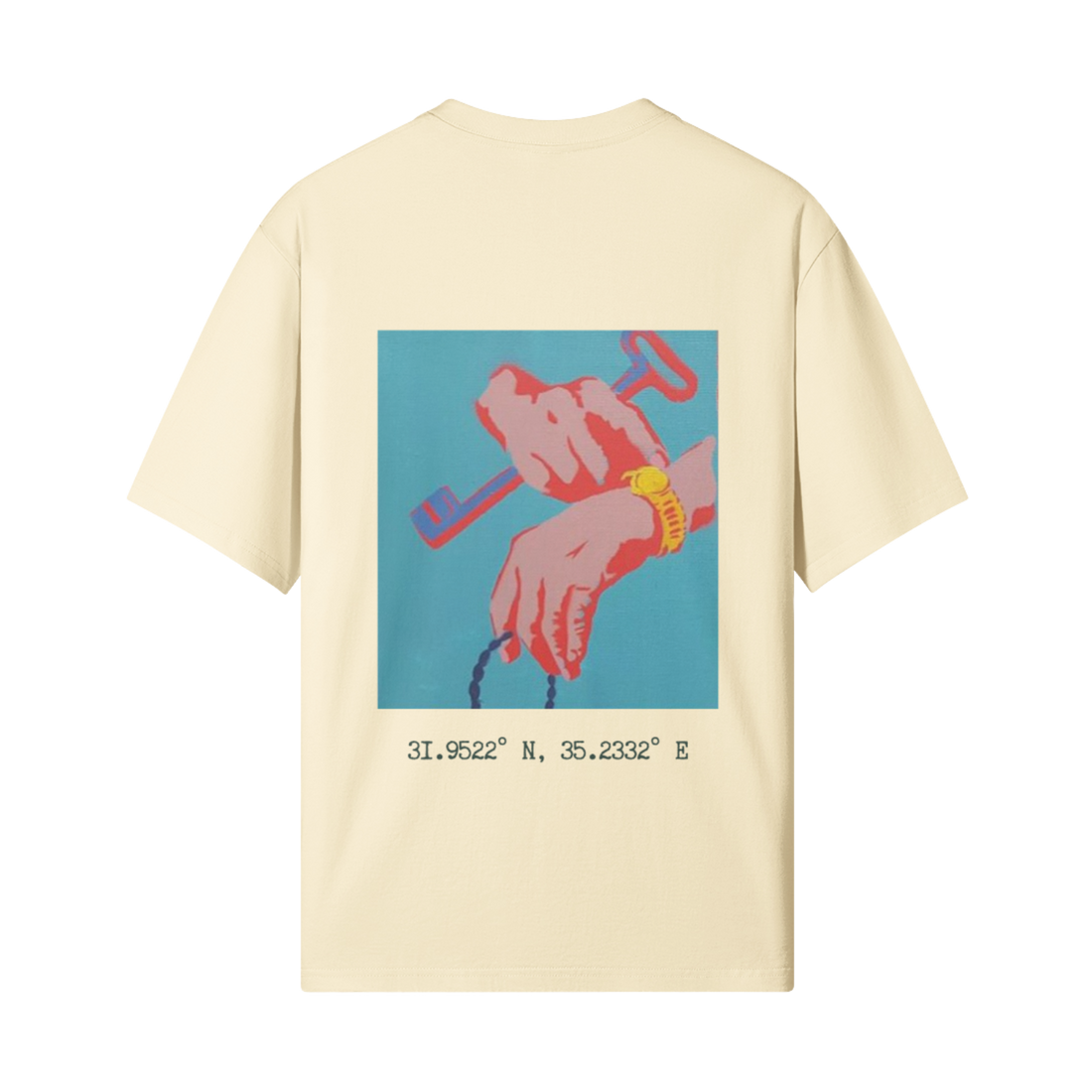 Free Palestine t-shirt featuring the Key of Return symbol, FALASTIN Symbols of Palestine collection