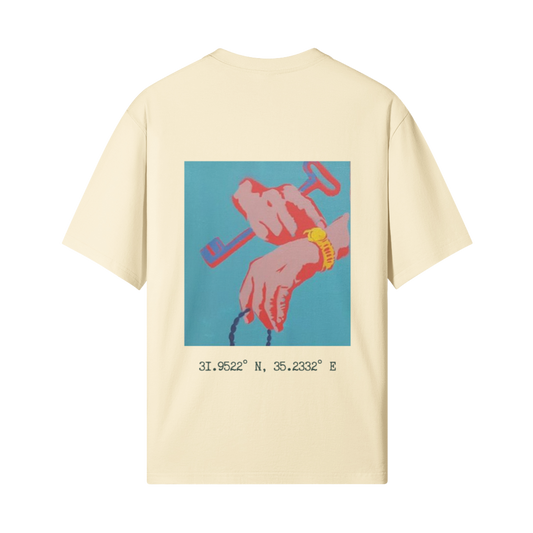 Free Palestine t-shirt featuring the Key of Return symbol, FALASTIN Symbols of Palestine collection