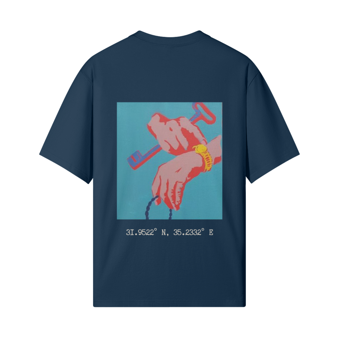 Palestinian symbols t-shirt featuring the Key of Return, from the FALASTIN Symbols of Palestine collection