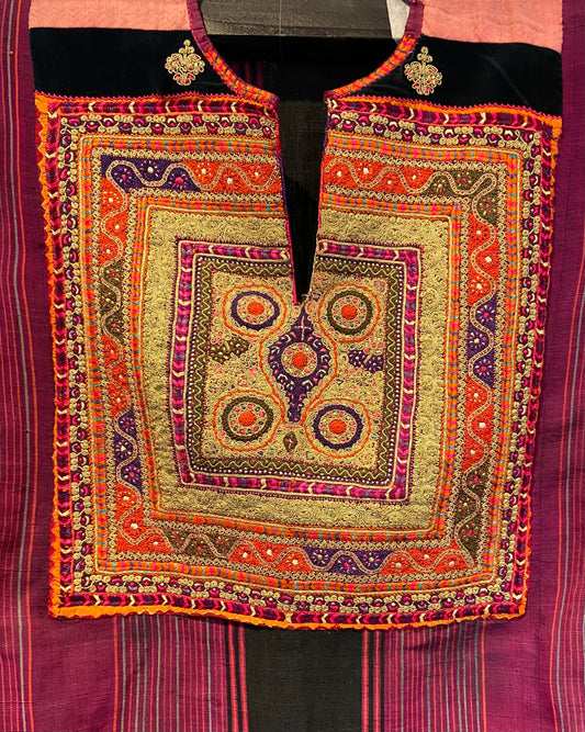 Embroidered chest panel (qabbeh) from a Bethlehem Palestinian thobe, 1930s–1940s, showing dense traditional needlework