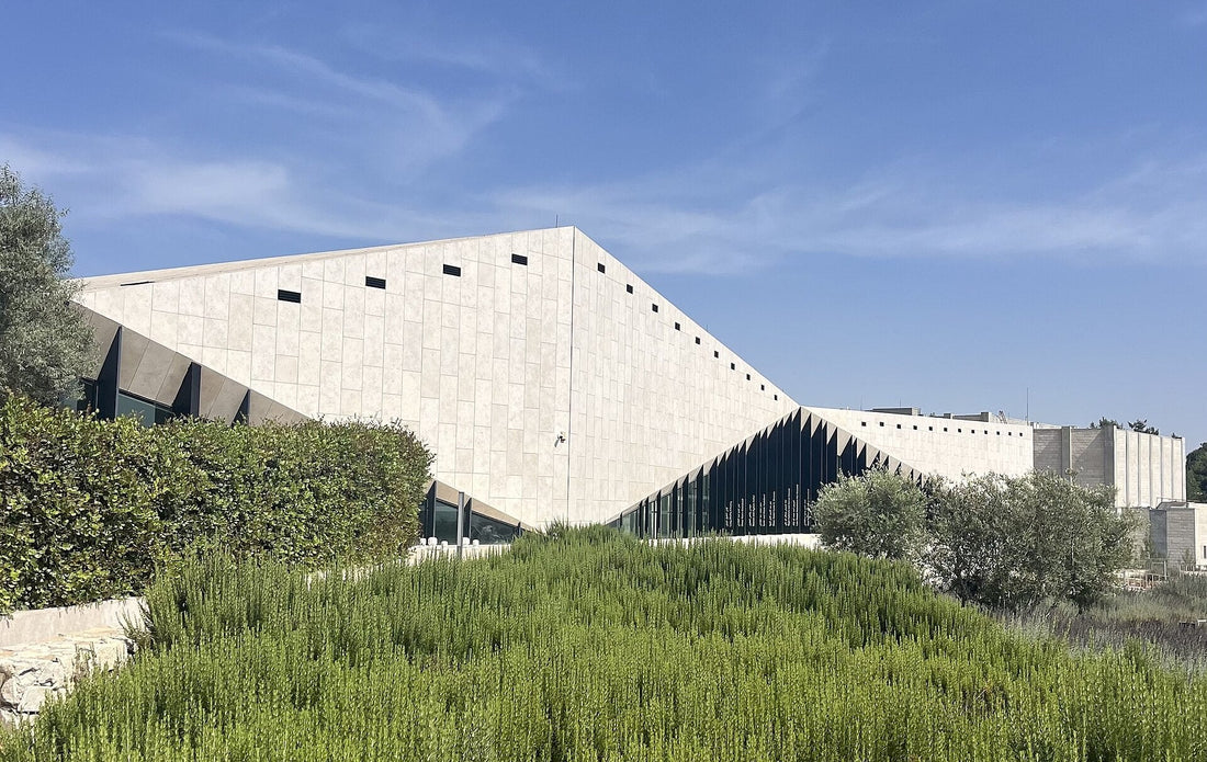 The modern stone building of the Palestinian Museum in Birzeit, dedicated to telling Palestinian history and culture