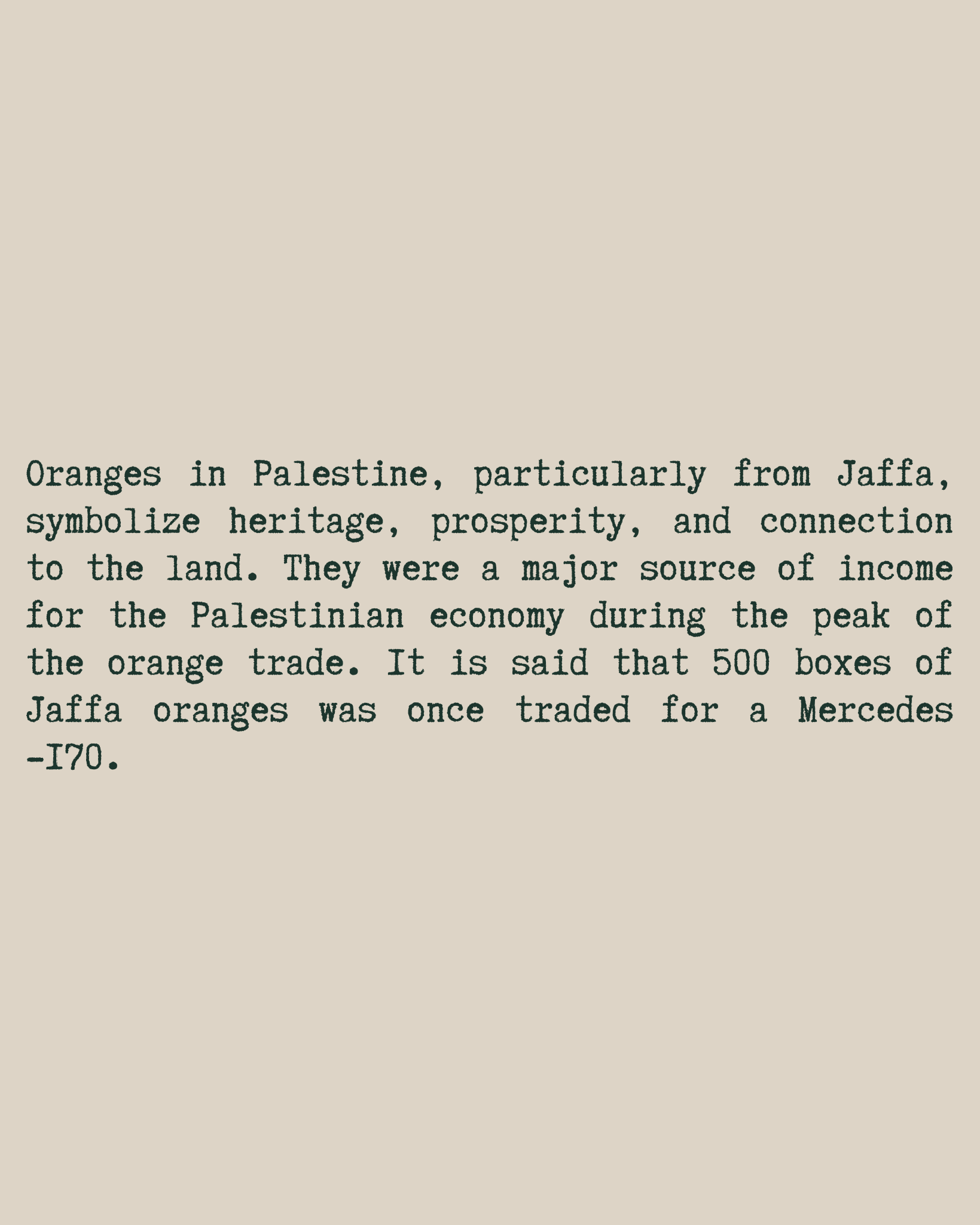 Jaffa Orange T-Shirt – typewriter text close-up, beige colorway