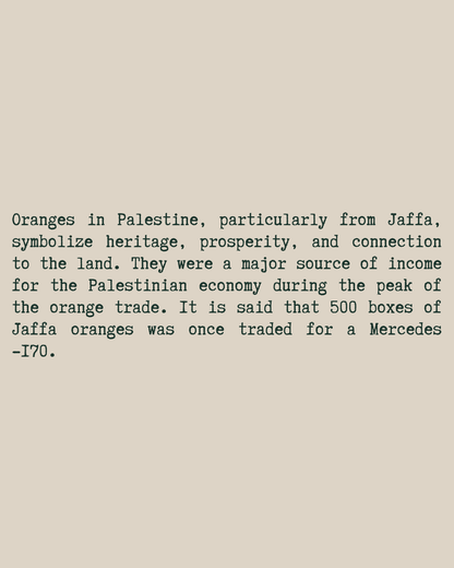 Jaffa Orange T-Shirt – typewriter text close-up, beige colorway