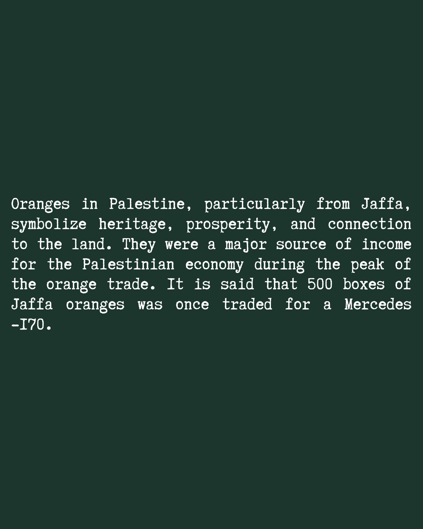 Jaffa Orange T-Shirt – typewriter text close-up, green colorway