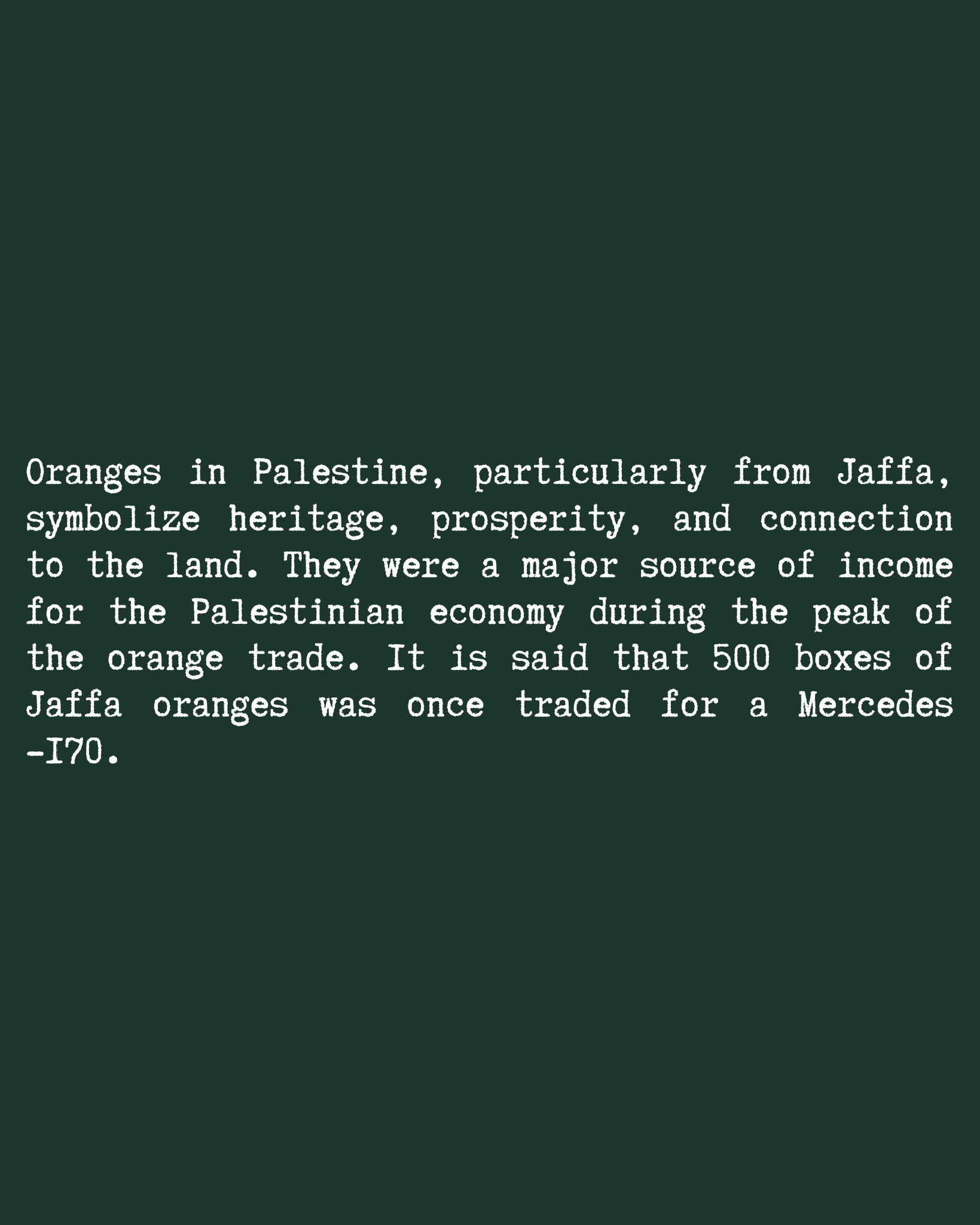 Jaffa Orange T-Shirt – typewriter text close-up, green colorway