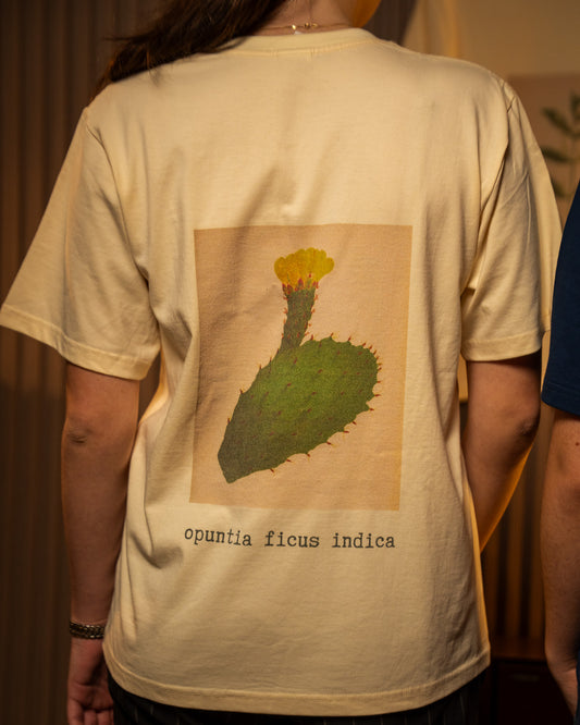 Cactus Flower T-Shirt — model wearing Beige, back view
