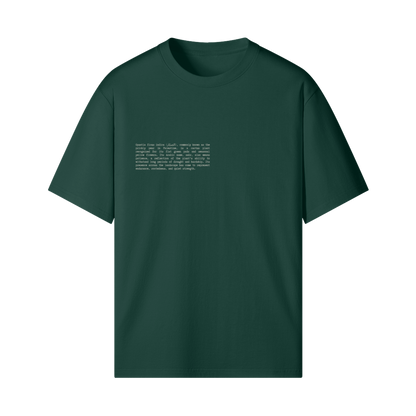 Front view of green Cactus Flower T-Shirt featuring text description of Palestinian historical botanical Opuntia ficus-indica (الصبّار) - the sabr cactus