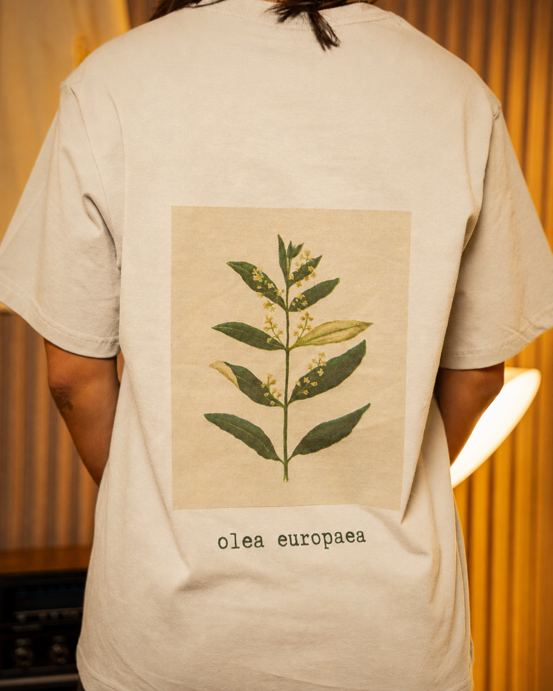 Olive Flower T-Shirt in Beige — model back