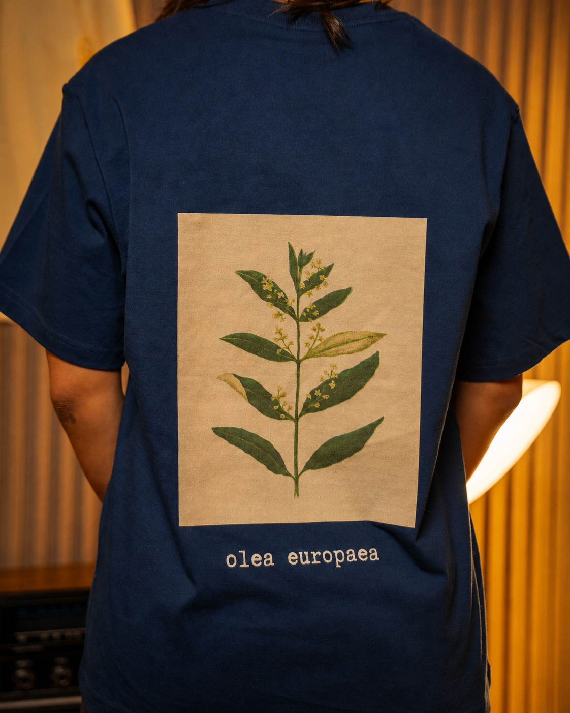 Olive Flower T-Shirt in Blue — model back