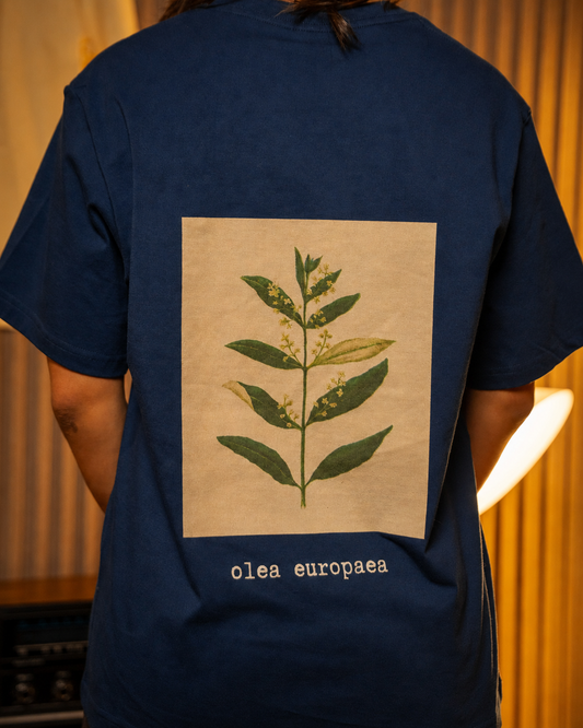 Olive Flower T-Shirt in Blue — model back