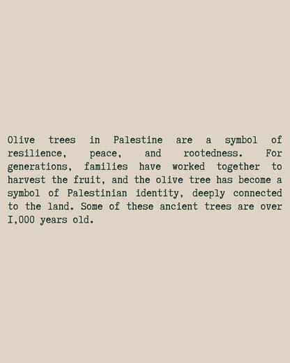 Olive Tree T-Shirt close-up text — Beige