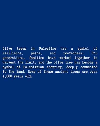 Olive Tree T-Shirt close-up text — Blue