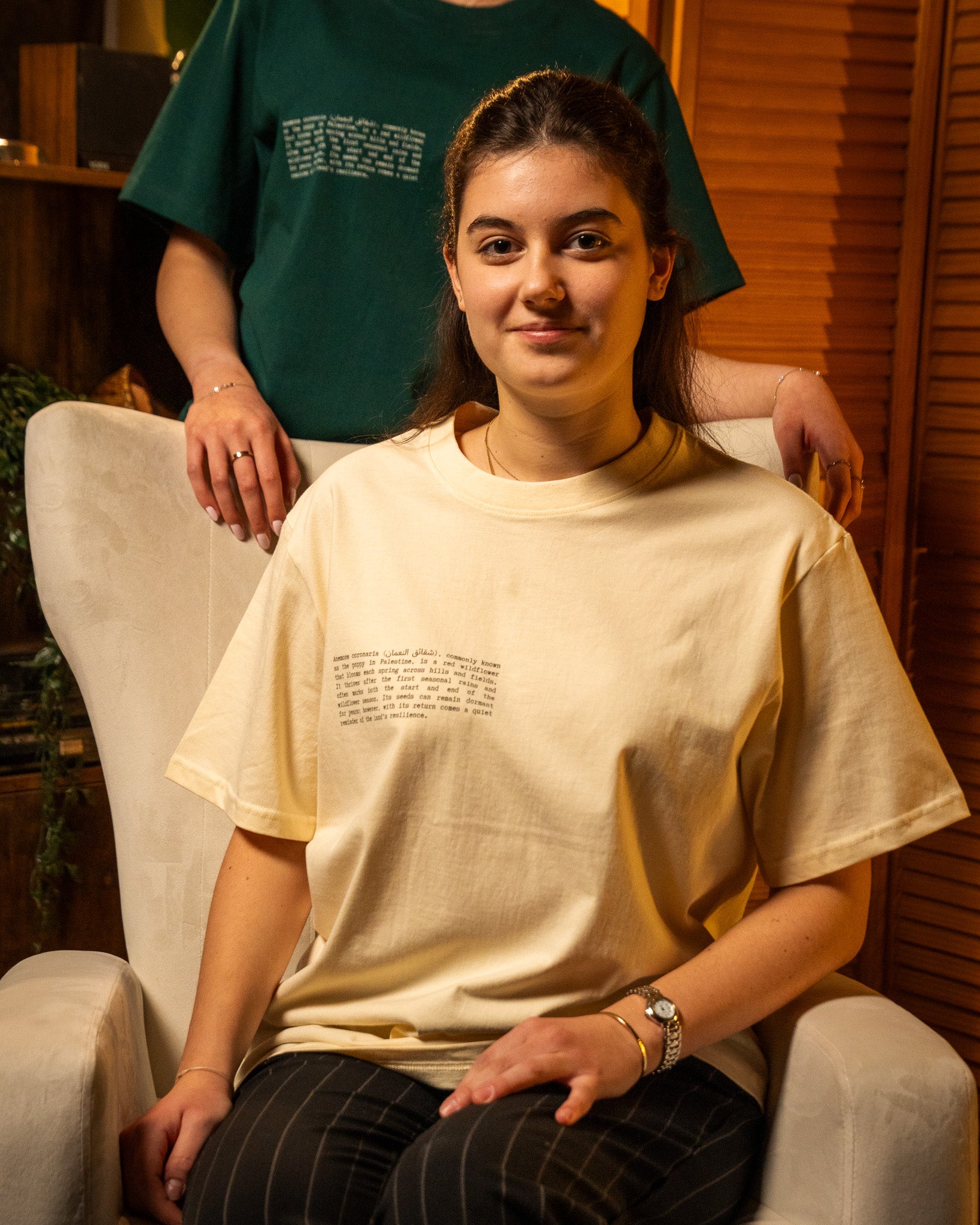Poppy Flower T-Shirt in Beige — model front