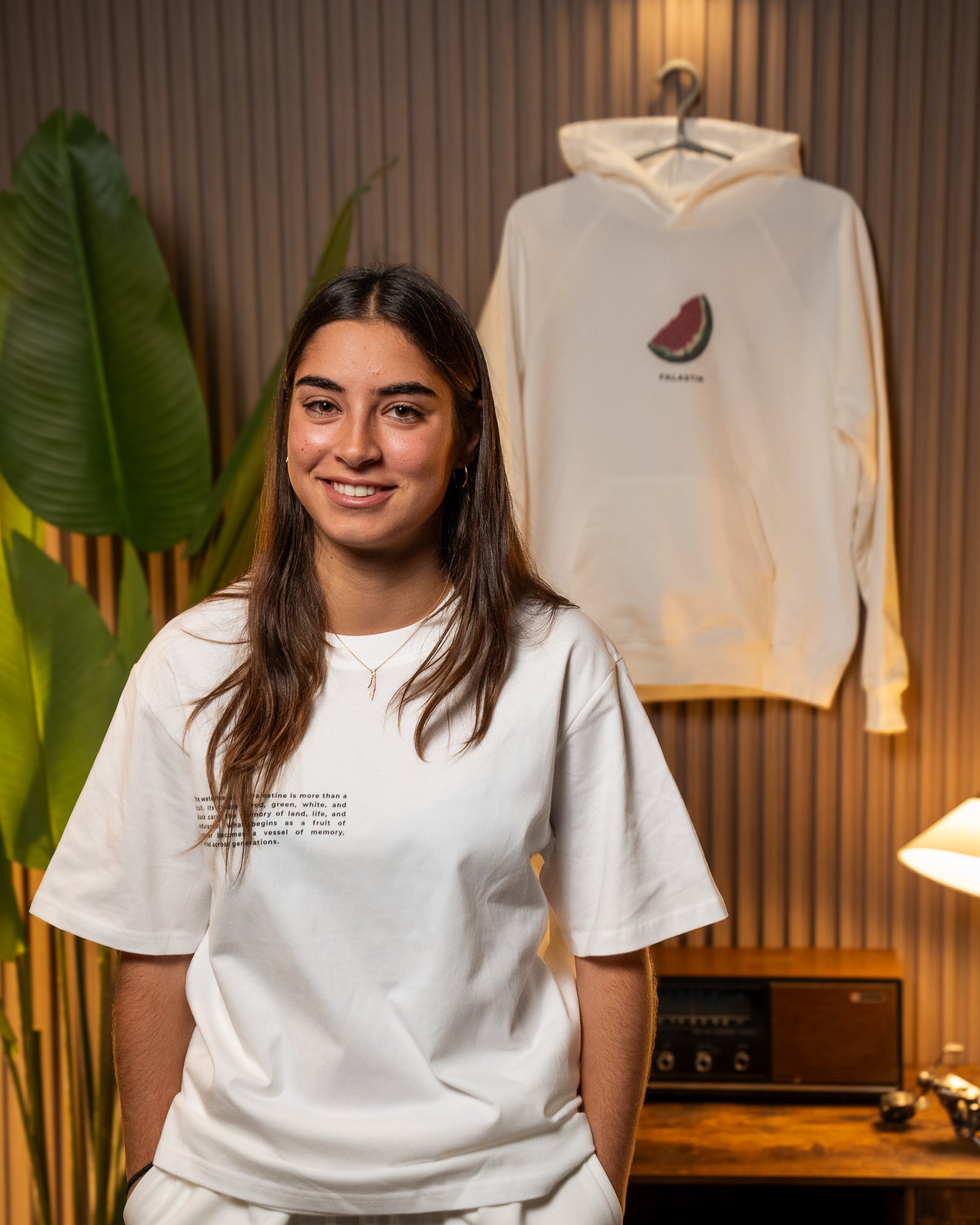 Watermelon T-Shirt — model wearing White, front view