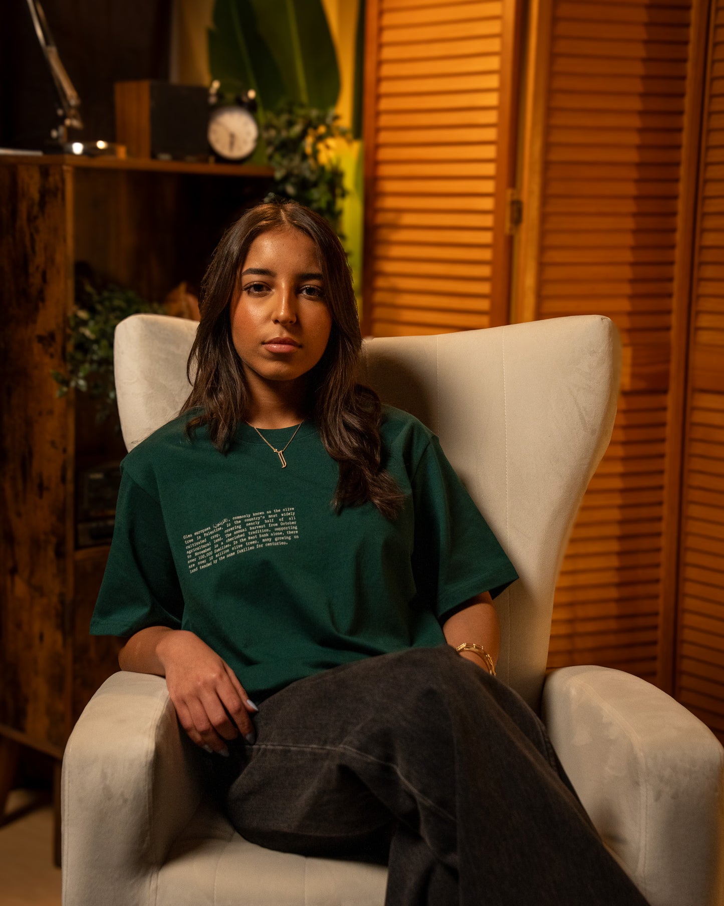 Olive Flower T-Shirt in Green — model front shot